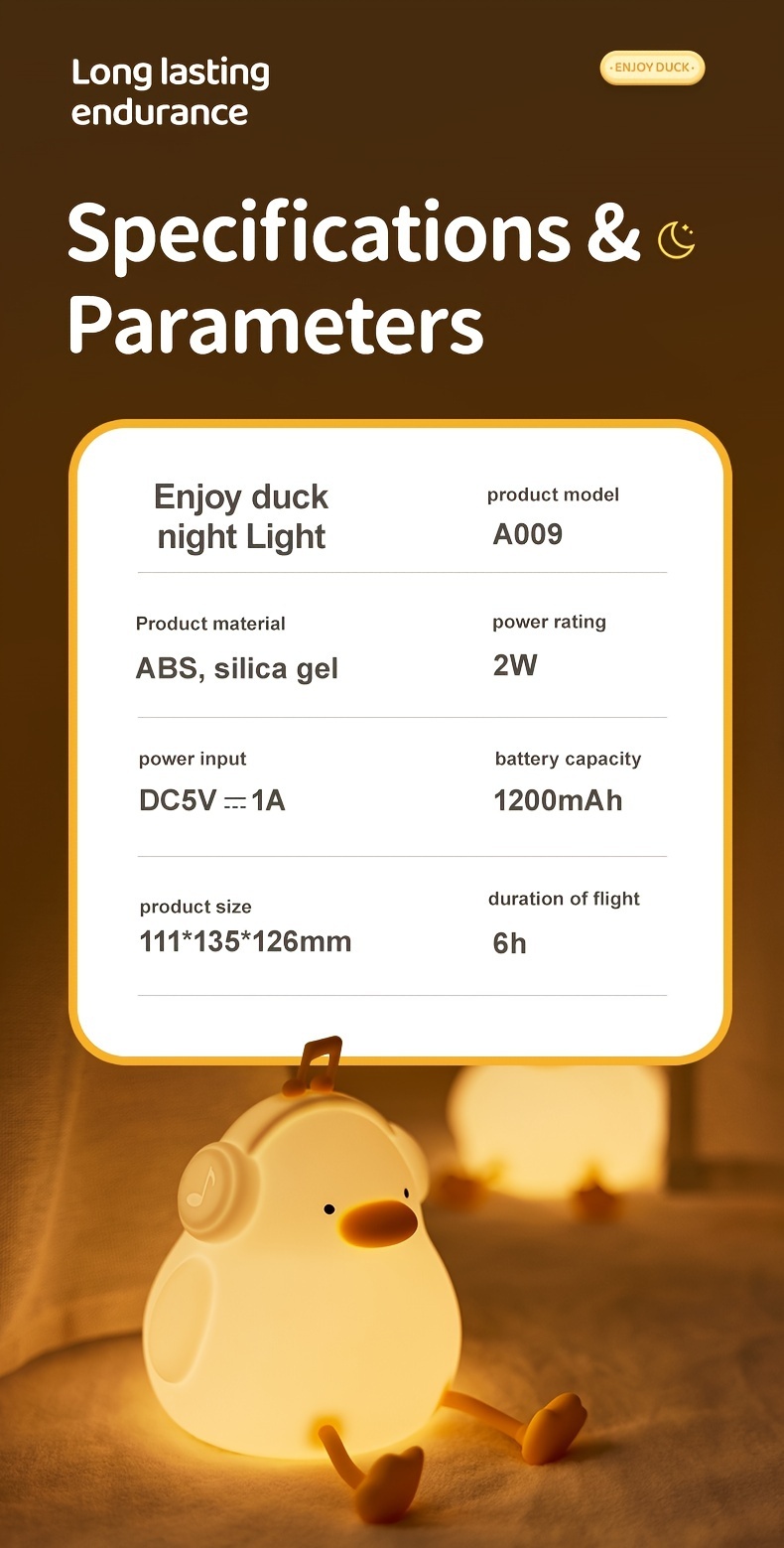happy duck enjoy duck silicone night light smart patting light usb rechargeable   sleep   sensing atmosphere light three levels dimmable   room decoration christmas birthday gift animal cute duck light Product details 11