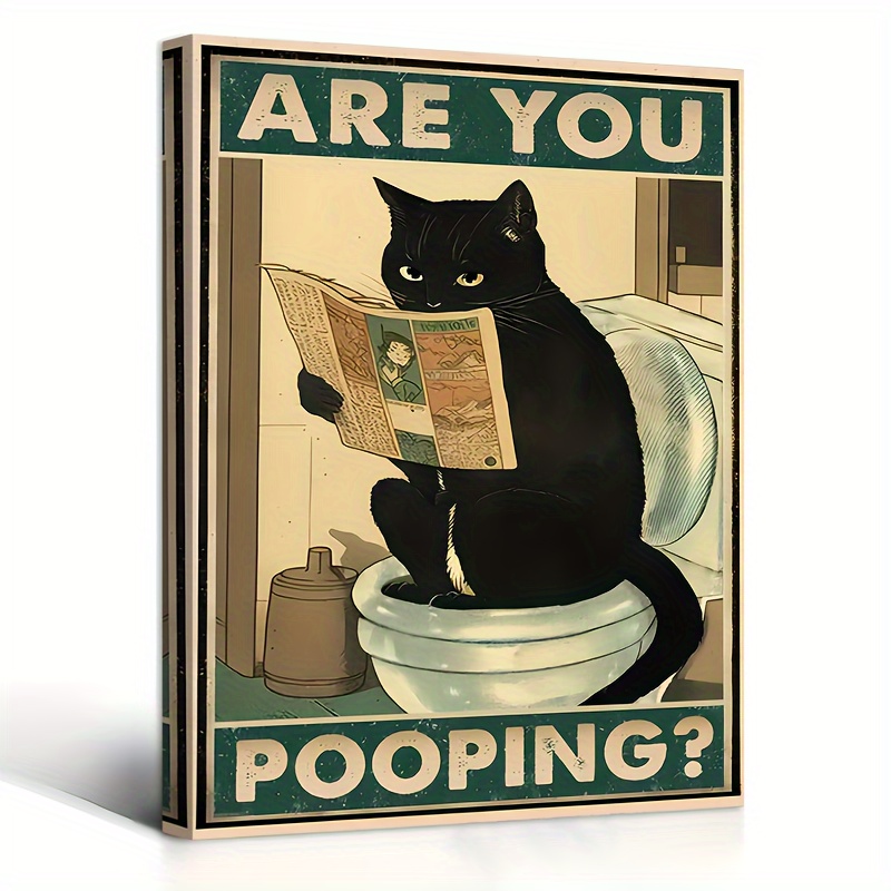 

[ Gift] Humorous Black Cat Canvas Art - "are You Pooping" Funny Wall Decor With Wooden Frame, 11.8x15.7 Inches, Bathroom, Living Room, Or Bedroom, Unique Gift Idea, Cat Decor, Room Decor