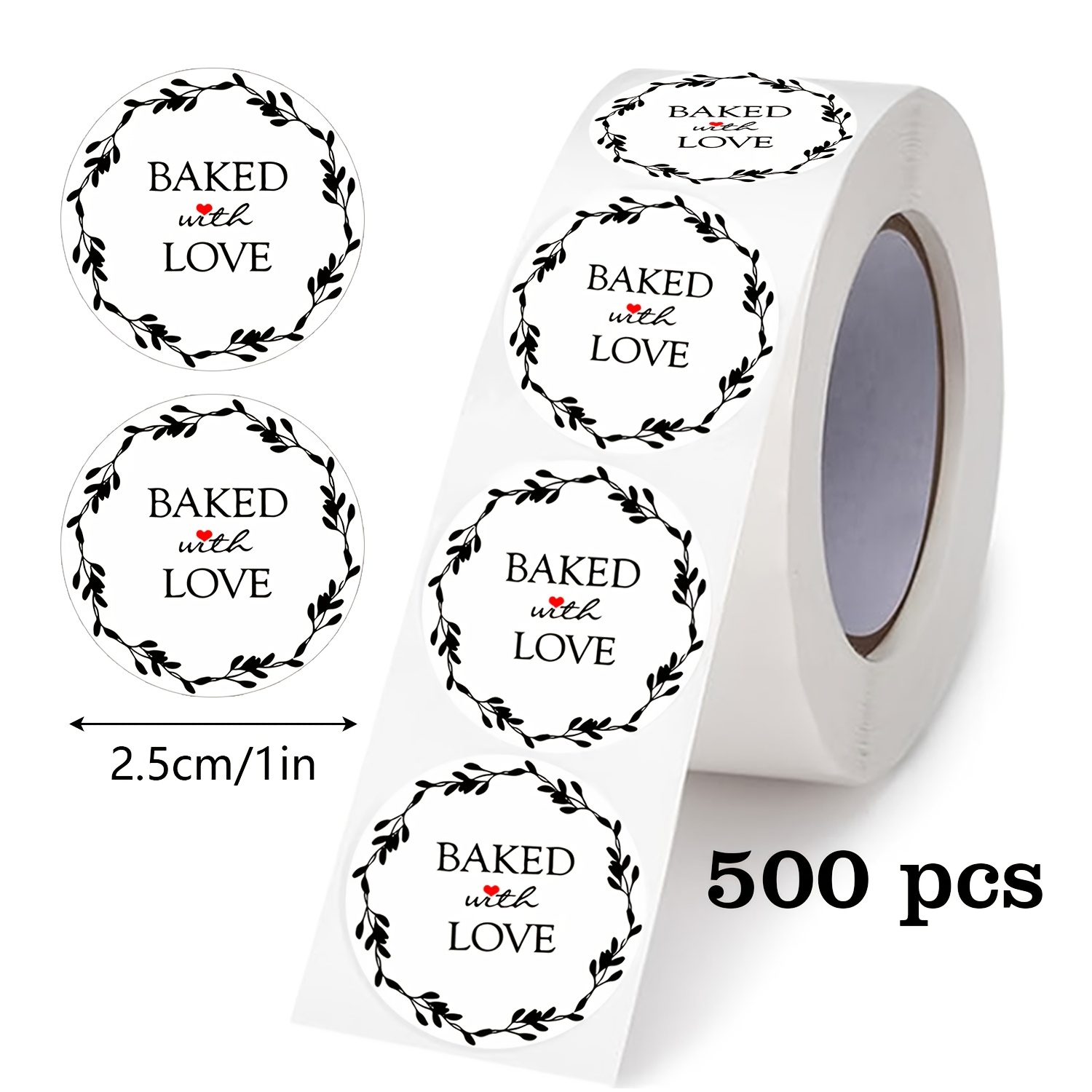 TEMU 500-pack "backed " Sealing Stickers, 1-inch Round, Self-adhesive Labels For Baking, Flower Shops, Handmade Wedding Diy Decorations, Office