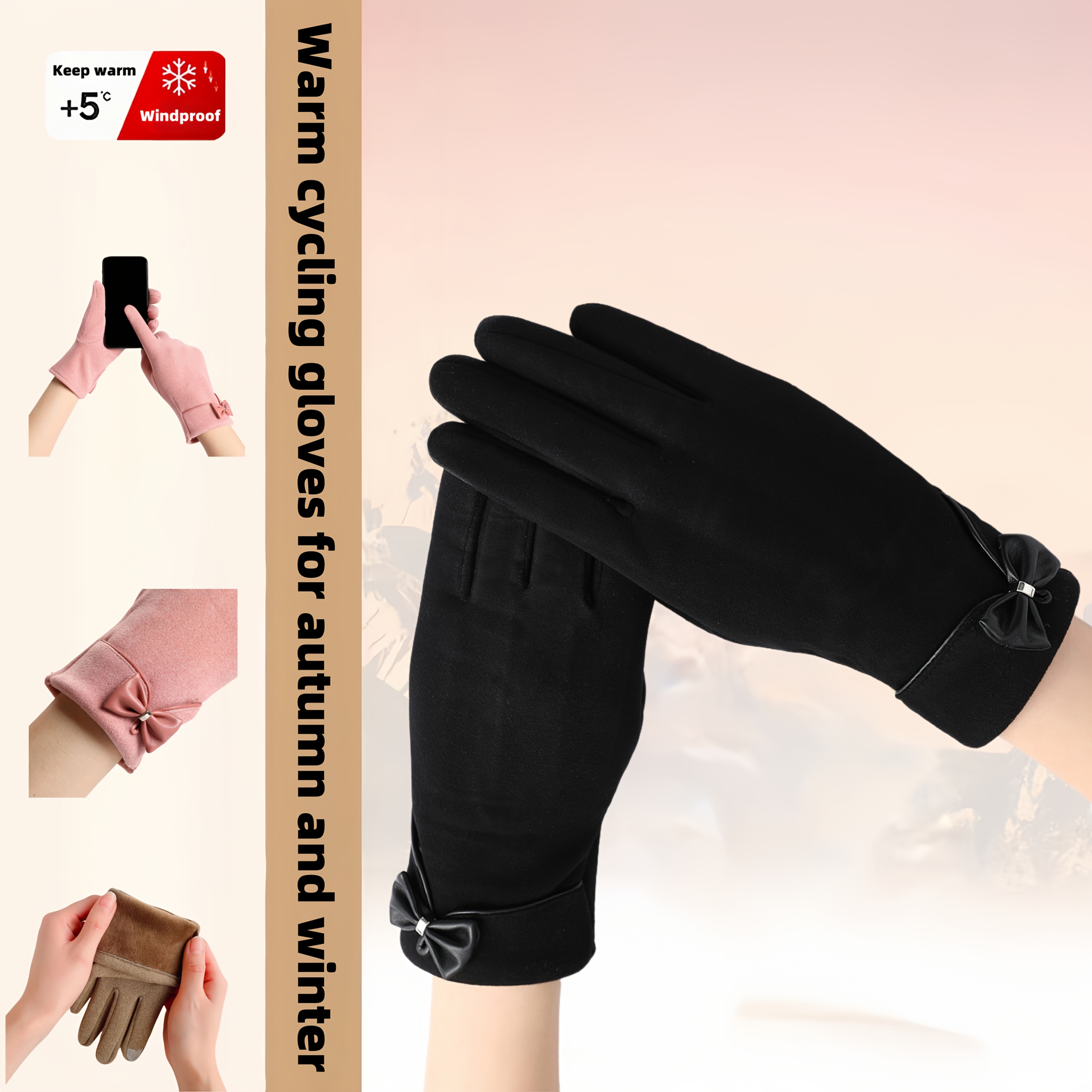 TEMU Autumn And Winter Women's Warm Gloves, Thickened, Cold-proof, With Touch Screen Function, Suitable For Outdoor Leisure In Winter.