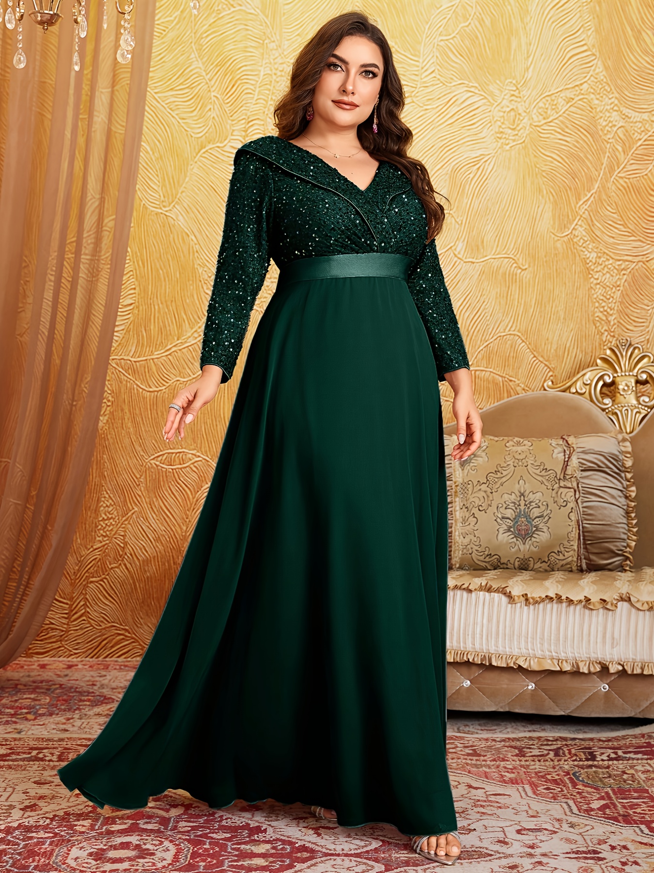  taille - taille - robe longue à sequins et , col , manches 3/4, coupe Détails du produit 14