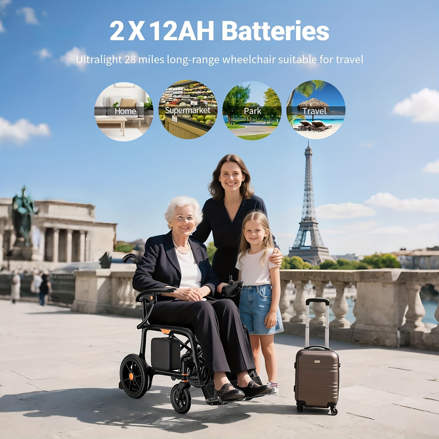 no assembly electric wheelchair 28lbs ultralight foldable 100 carbon fiber with dual lithium batteries for adults   range all terrain   airline regulations Product details 3