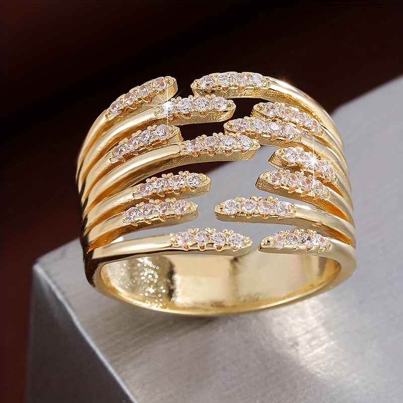 1pc Individual Wide Design Synthetic Zirconia Inlaid Adjustable Women's Ring