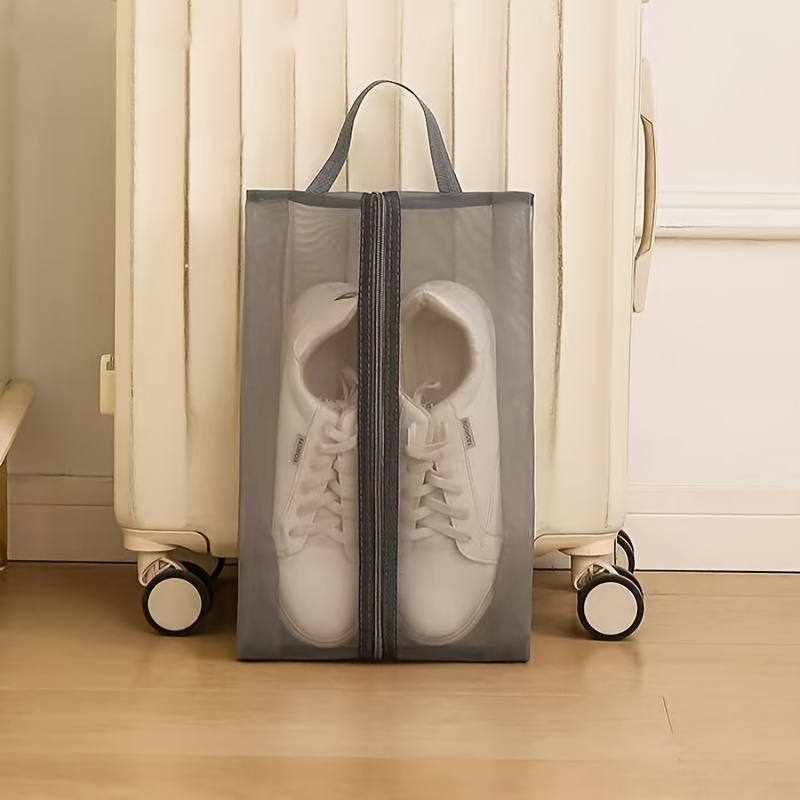 Image of 1pc Foldable Breathable Mesh Shoe Bag - Transparent Visual Design, Durable Polyester Large Capacity Shoe Storage Bag For Gym, Travel, Beach & Cosmetics & Toiletries Storage - Beige/black