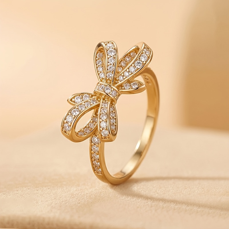 Unisex Exquisite Bow-Shaped Ring with Sparkling Synthetic Zircon