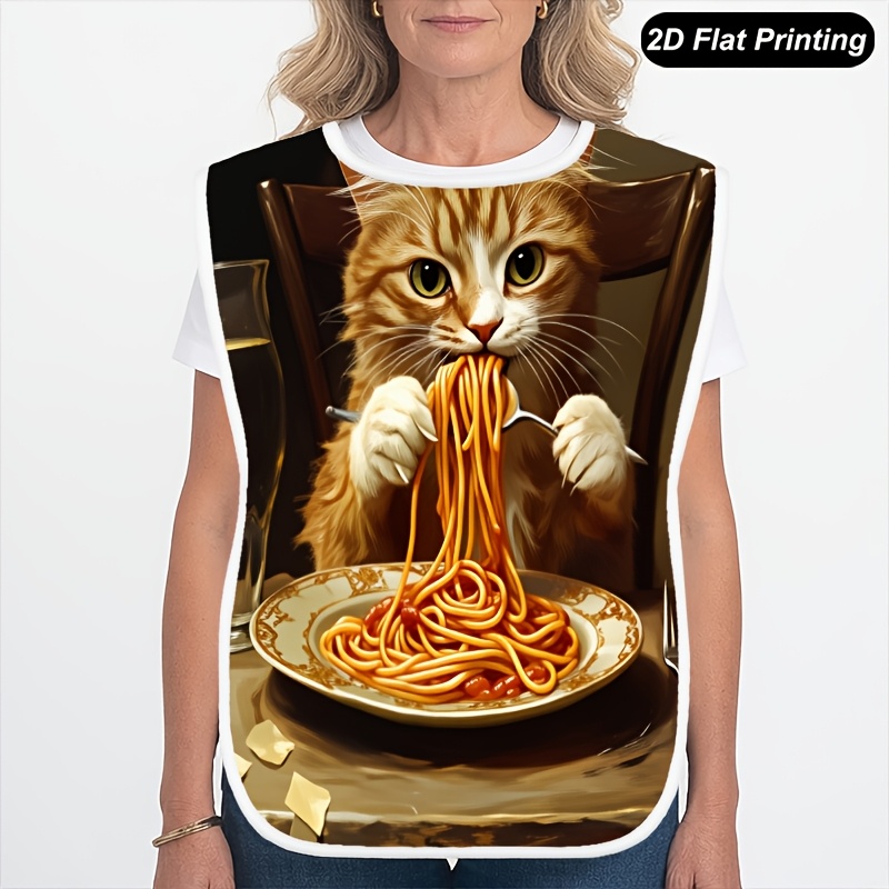 TEMU 1 stuks Slab voor Volwassenen, voor Vrouwen, Mannen en Ouderen, Kat Eet Spaghetti 2D Platte Print Eetkleed, Voedingslabaapje voor Volwassenen,