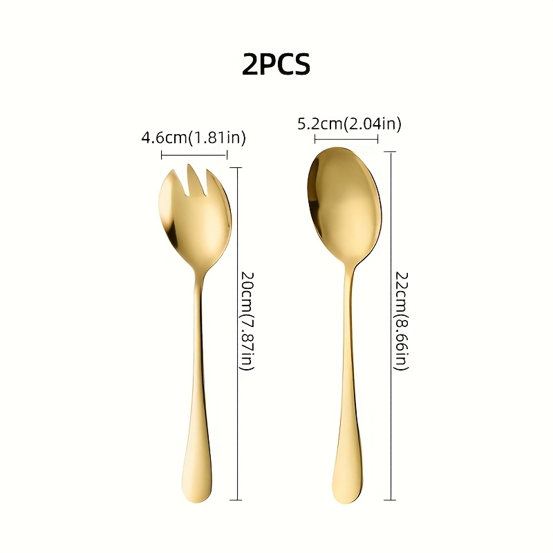 2pcs Stainless Steel Salad Spoon And Fork Set, Gold-plated Salad Spoon And Fork Noodle Fork