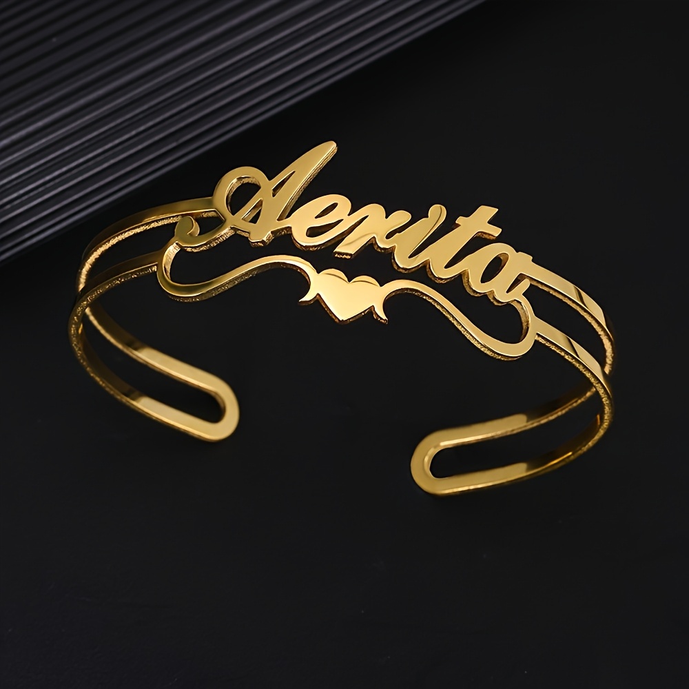 TEMU Pulsera brazalete de para de San Valentín, personalizable con , nueva, personalizada, de moda y sencilla, para hacer tú mismo, bañada en oro de