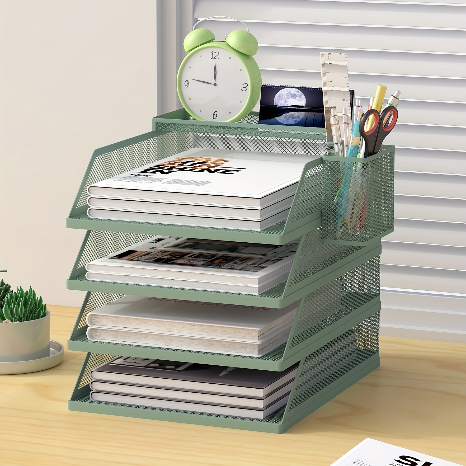 Organisateur De Fichiers 3 Compartiments - Boîte De Rangement En Plastique Pour Bureau, école, Magasines, Livres (25,5 X 23,5 X 23,5 Cm)