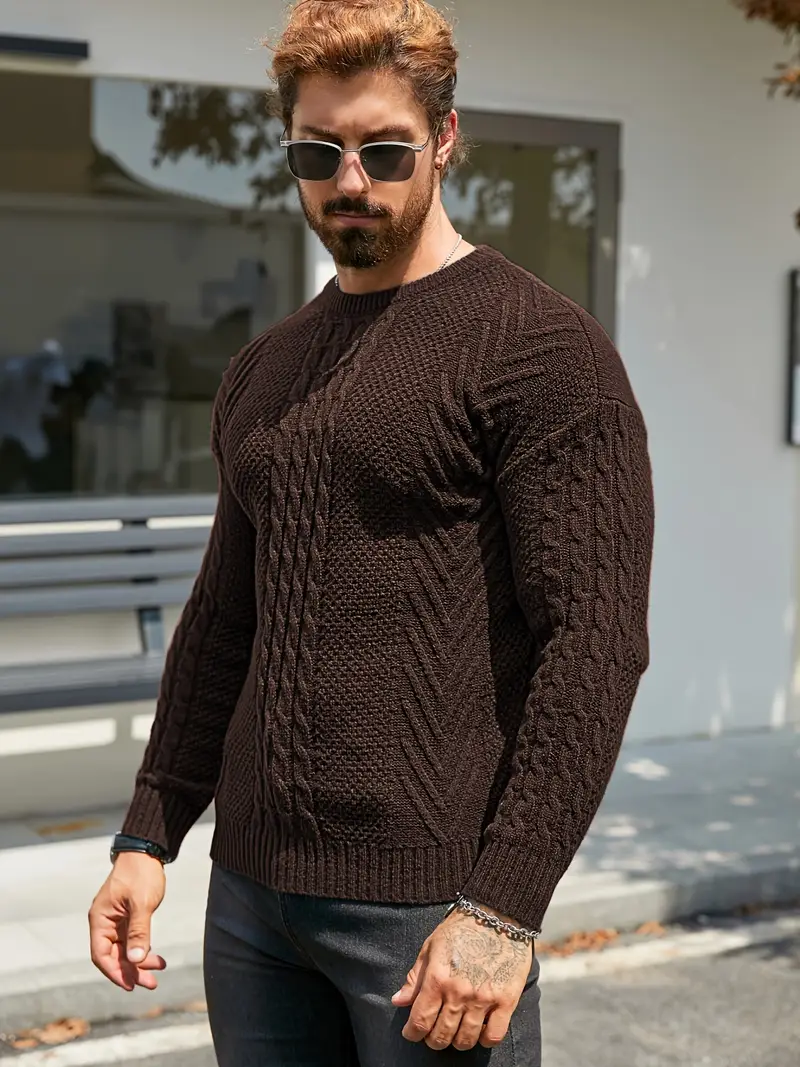 mens winter warm knit sweater soft round neck long sleeve casual pullover solid color beige navy machine washable thick sweater jacket for cold weather office casual attire Product details 25