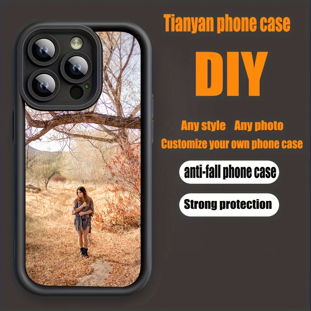 

Phone Case -all Black Series -diy Silicone Anti-fall Phone Case Suitable For Xs Xr X 7 8 11 12 13 14 15 Promax, Cool Black, Patten With Any Style Photos Customization