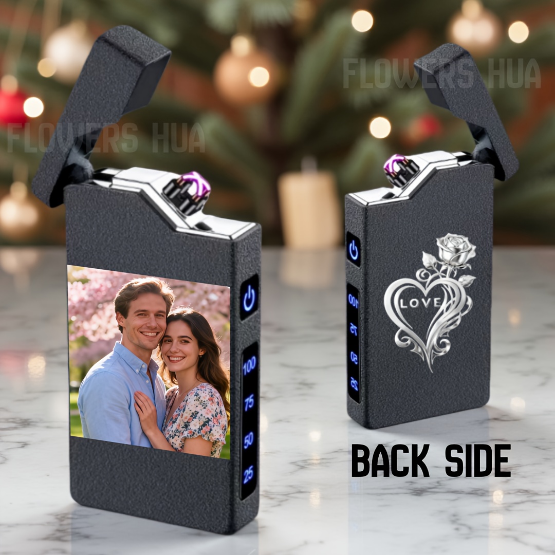 E-shop Personalisiertes elektronisches Feuerzeug mit Foto, personalisiertes Geschenk für Männer. USB-C-Aufladung, Doppellichtbogen-Zündung, windfestes