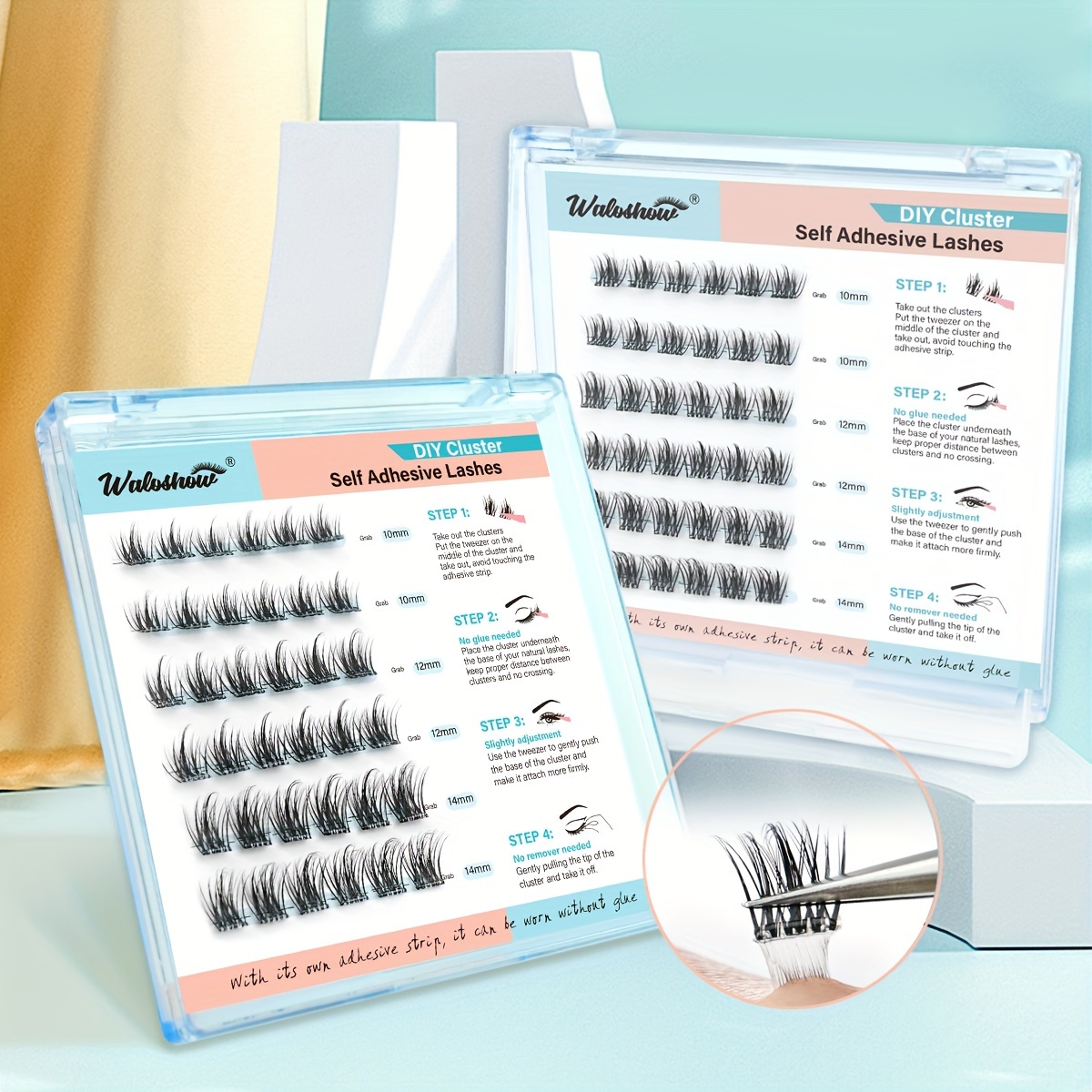 

Waloshow Easy-apply Self-adhesive Eyelashes - 36pcs D , & , Needed, Reusable Cluster Lashes For Beginners