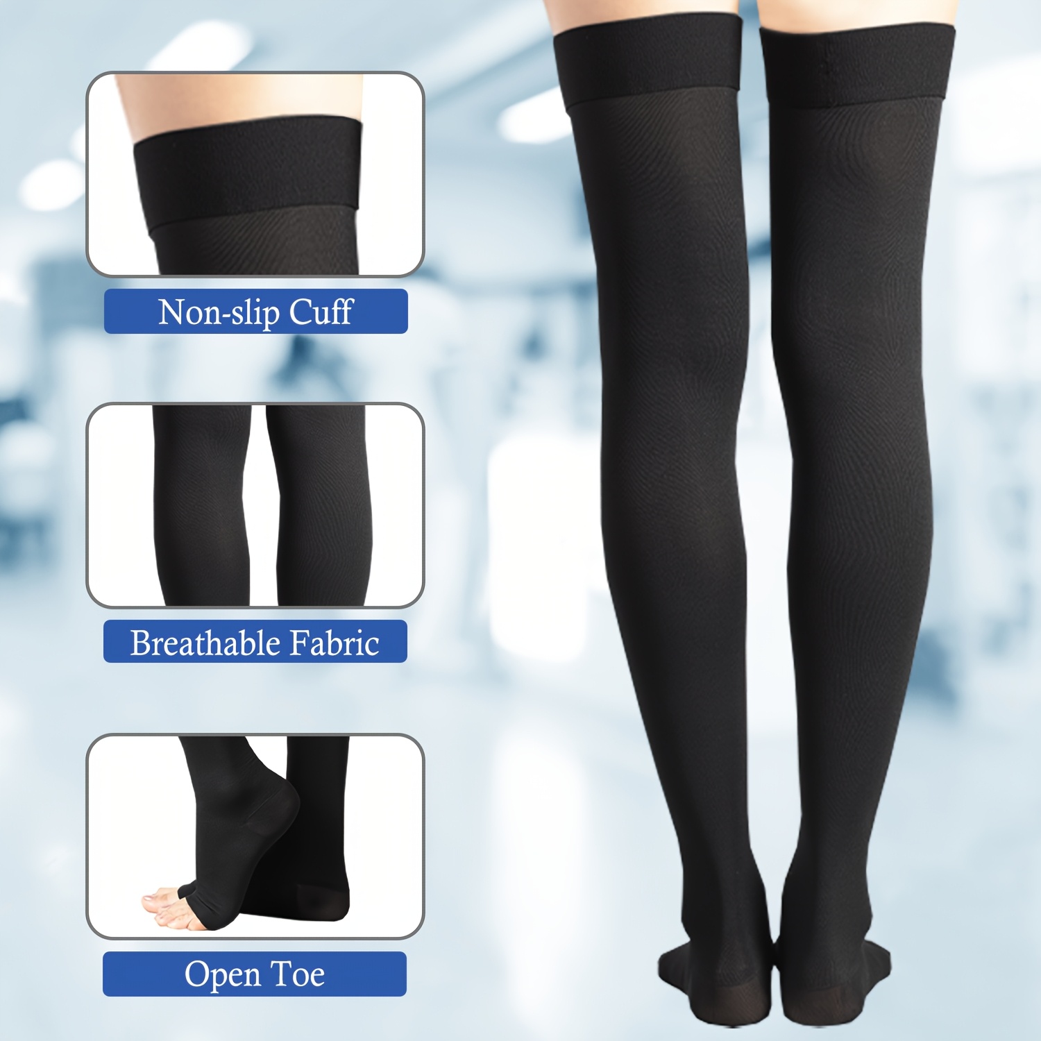 TEMU Calze a compressione 1 , pressione livello 2, calze a compressione unisex a tubo , calze elastiche sopra il ginocchio con punta , calze a