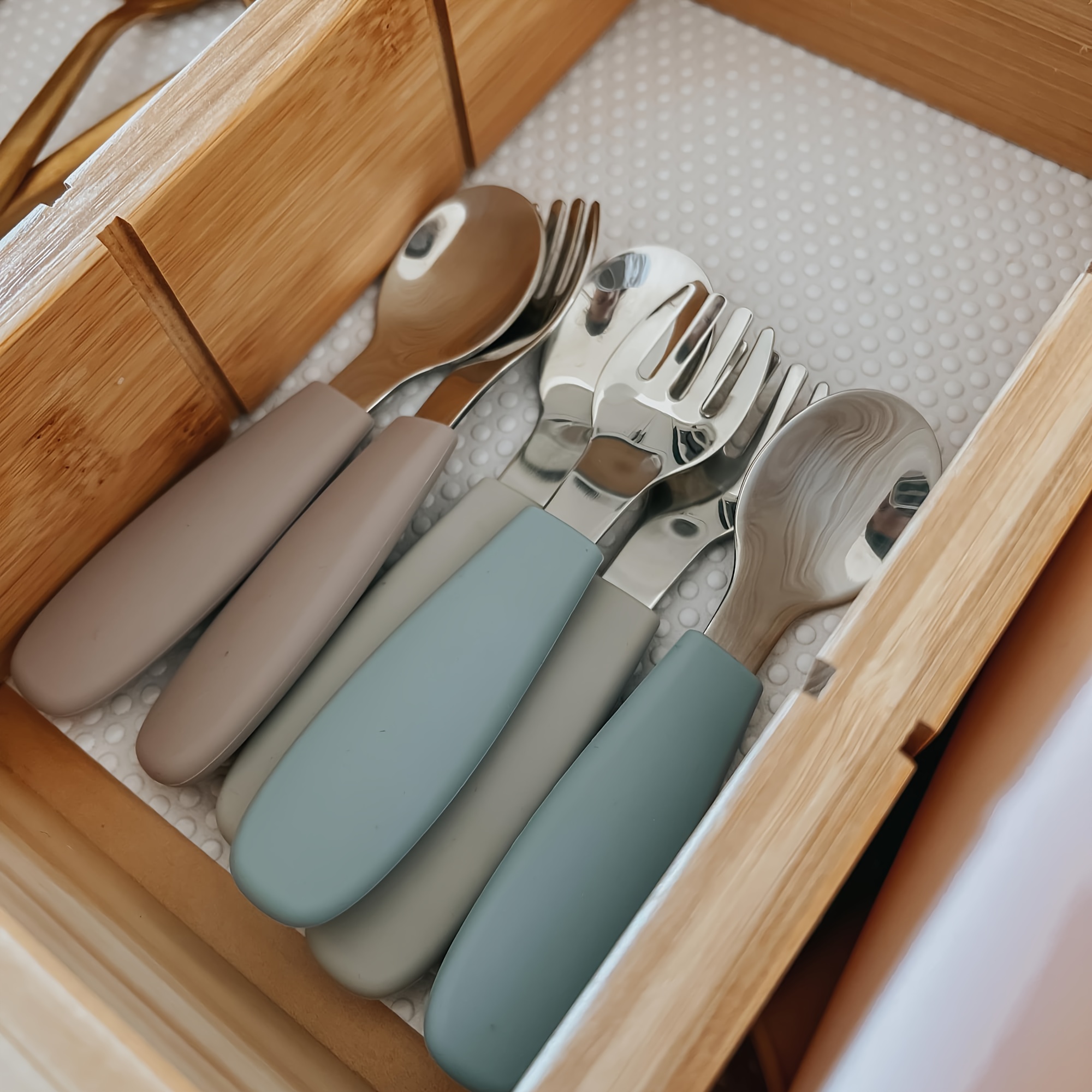 Set of 2 Stainless Steel Baby Forks and Spoons with Silicone Handles for Easy Gripping, Dishwasher Safe