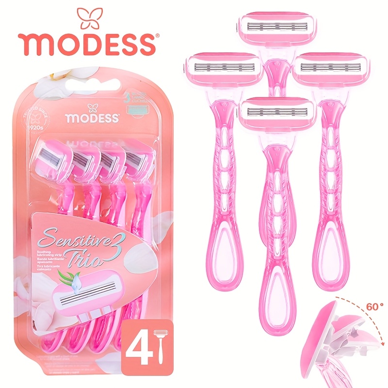 Modess Sensitive Women'S Shaving Razors (Available in Packs of 4 Or 8) - Soft Teal/Pink Blush, Designed for a Comfortable And Close Shave for Skin