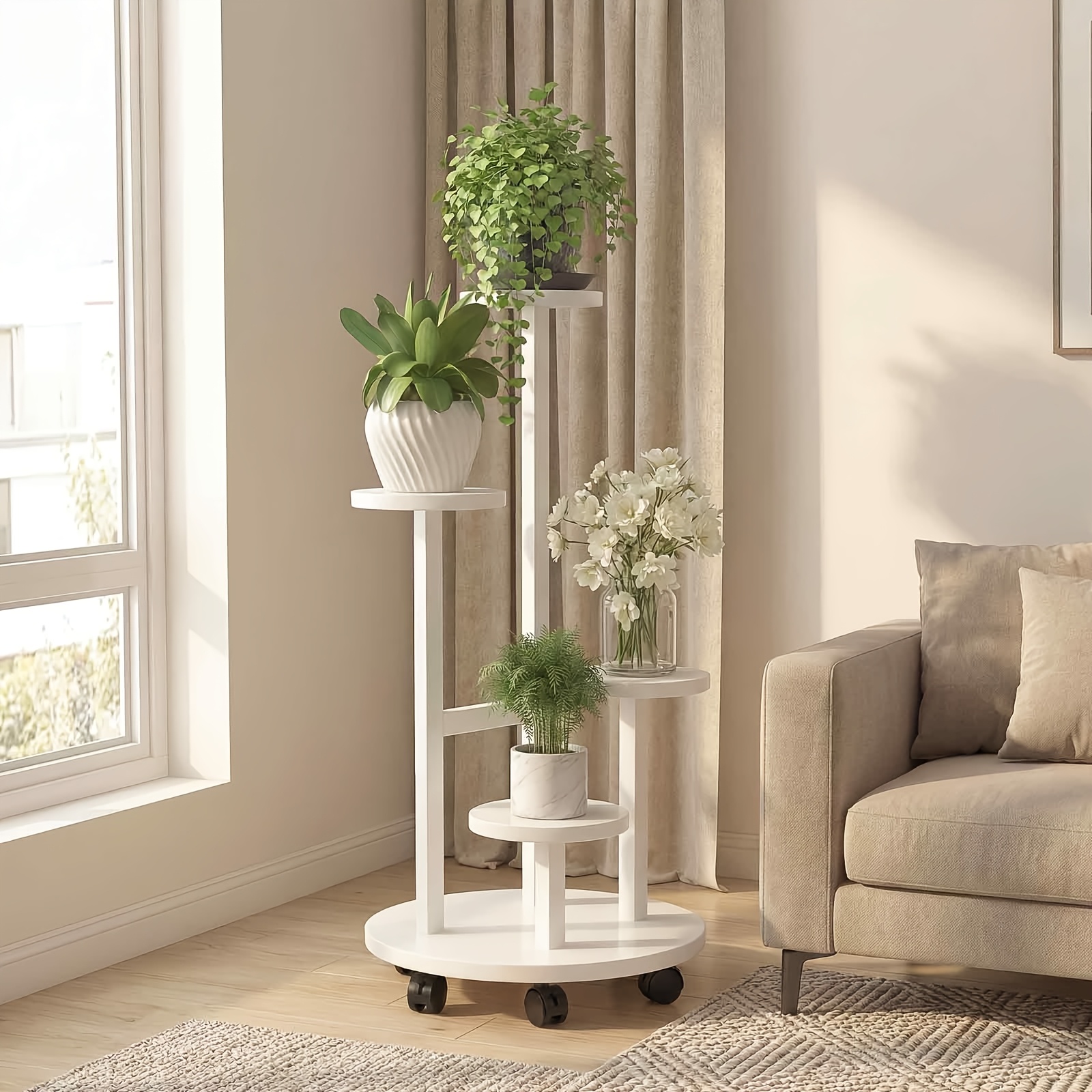 Image of 5 Tier Rolling Plant Stand Indoor Flower Pot Holder Multi Layer Plant Display Shelf With Wheels Space Plant Rack For Living Room Balcony Bedroom Garden Decoration