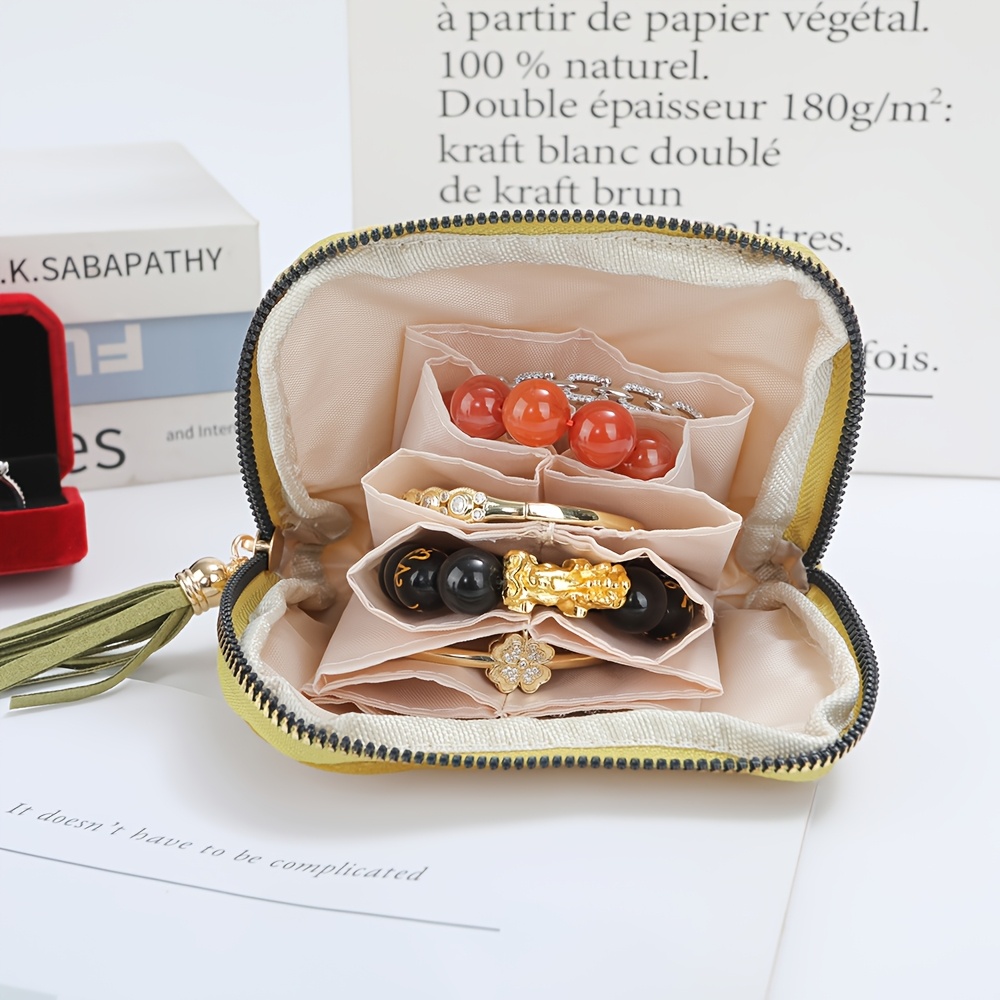 Jewelry Gift Bag with Velvet Storage Box, Tassel Zipper