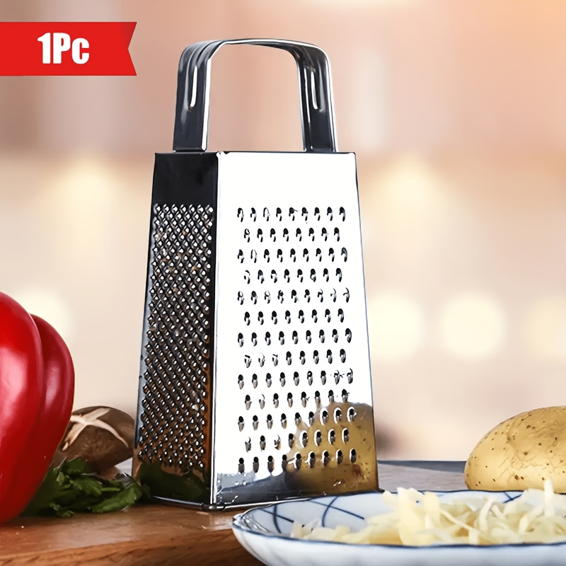 E-shop 1 Stück Edelstahl 4-seitige Küchenreibe - Multifunktionale verstärkte Käse- Gemüsereibe, Kartoffelraspel mit rutschfestem Griff, ideal für