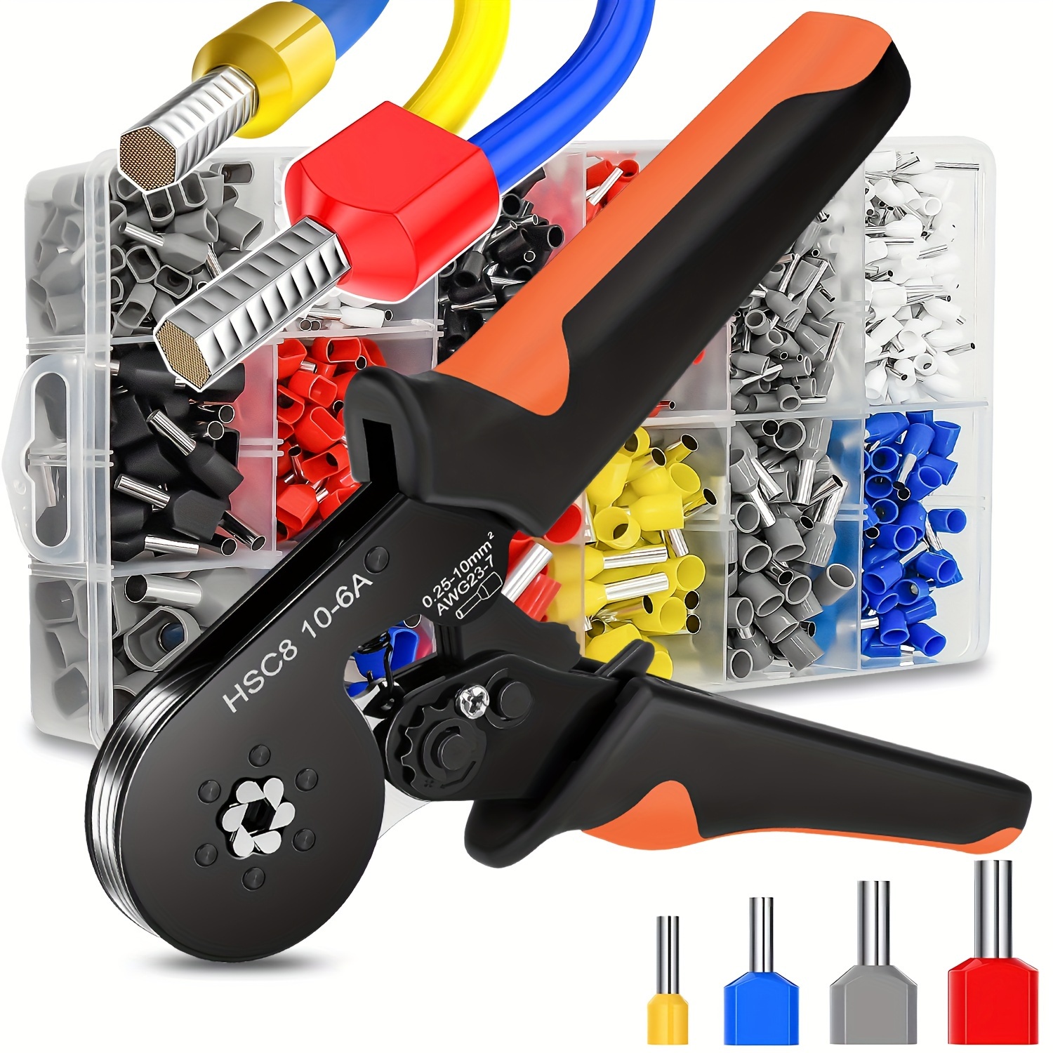 

Hsc8 10-6a Wire Crimper Tool Set With 1200pcs Connectors - High Carbon Steel Ratcheting Crimping Pliers For 0.25-10mm² Awg23-7 Terminals, Electrical Wire Connector Kit