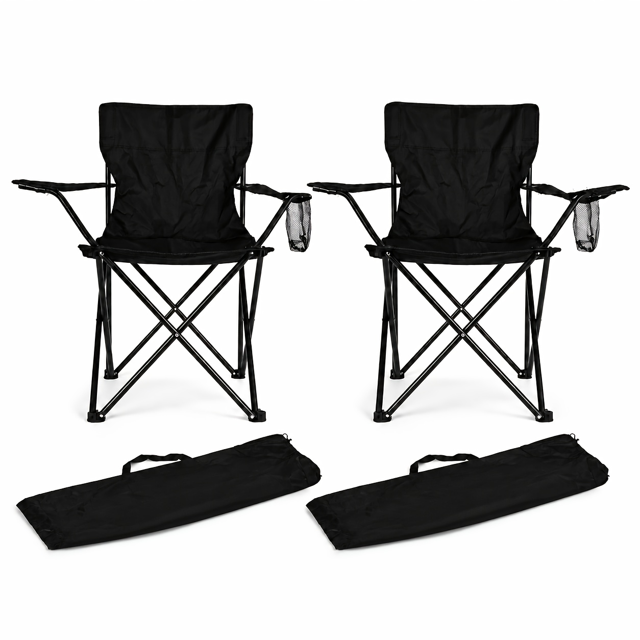 TEMU 2-pack Portable Folding Camping Chairs With Armrests, Mesh Cup Holders And Carry Bags For Camping, Beach, Picnic, Fishing, And Sports, Black Or