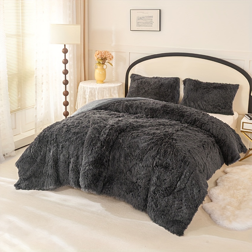 Plush Comforter Set Pillow Shams Knitted Machine - Temu
