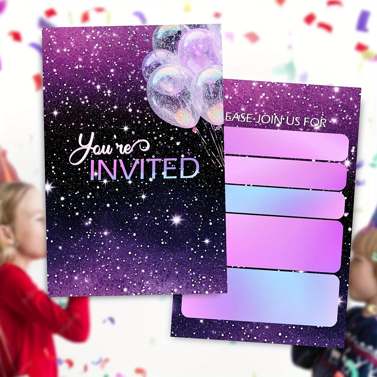 TEMU 20pcs, Simple Purple Invitations, Boy And Girl Party Invitations, Purple Party Invitation Cards