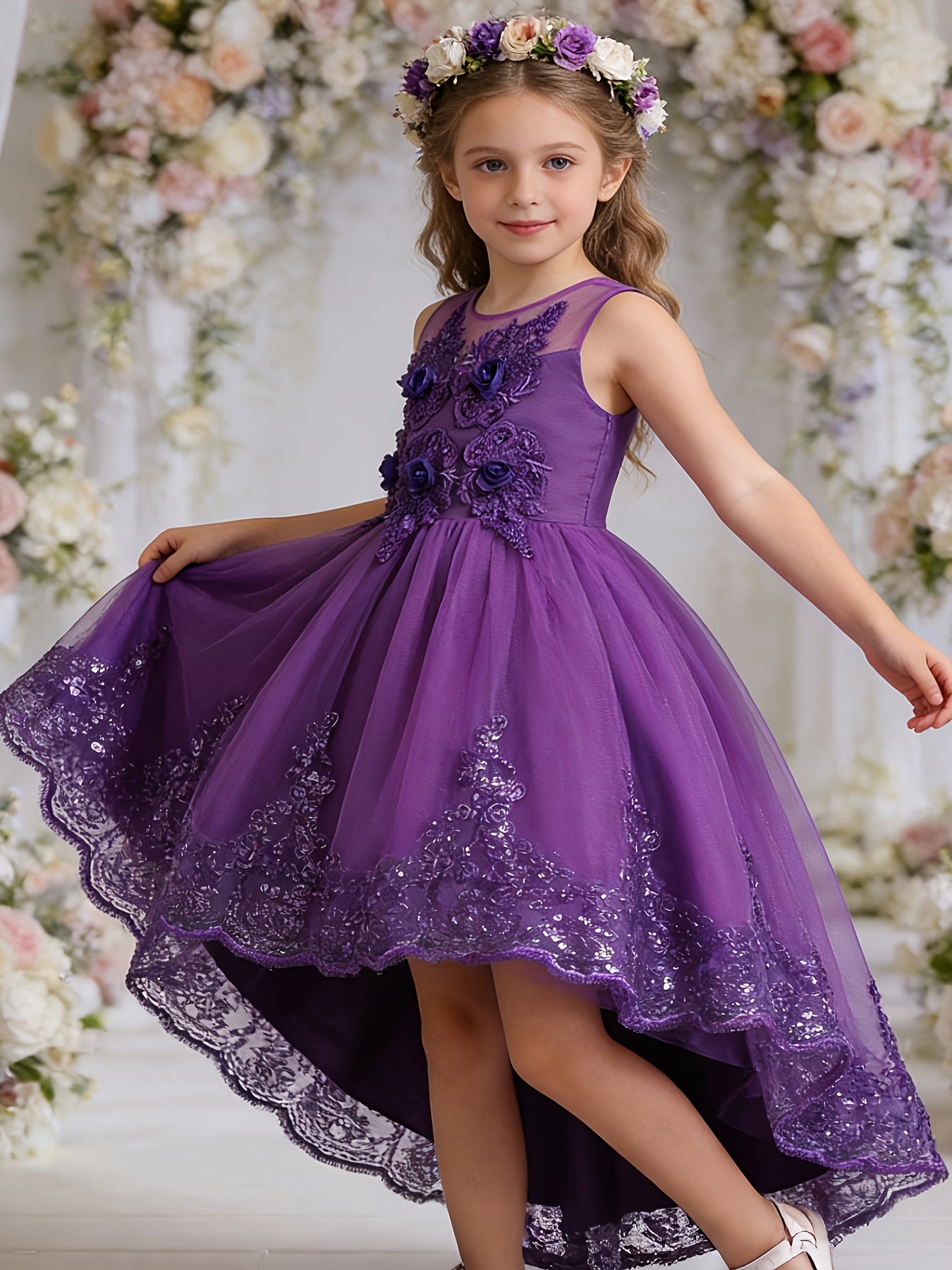 New Dress Princess Skirt Wedding Dress Tulle Skirt Lace Train Embroidered  Piano Christmas Performance