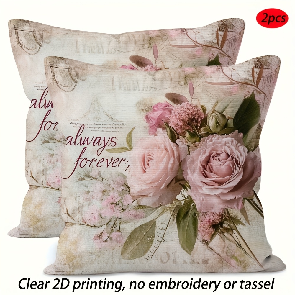 TEMU 2d Flat Printing, 2pcs Of Vintage Pillowcase - Double-sided Design, Non-real Embroidery, Soft Short Plush With Zipper Closure, Flexible For