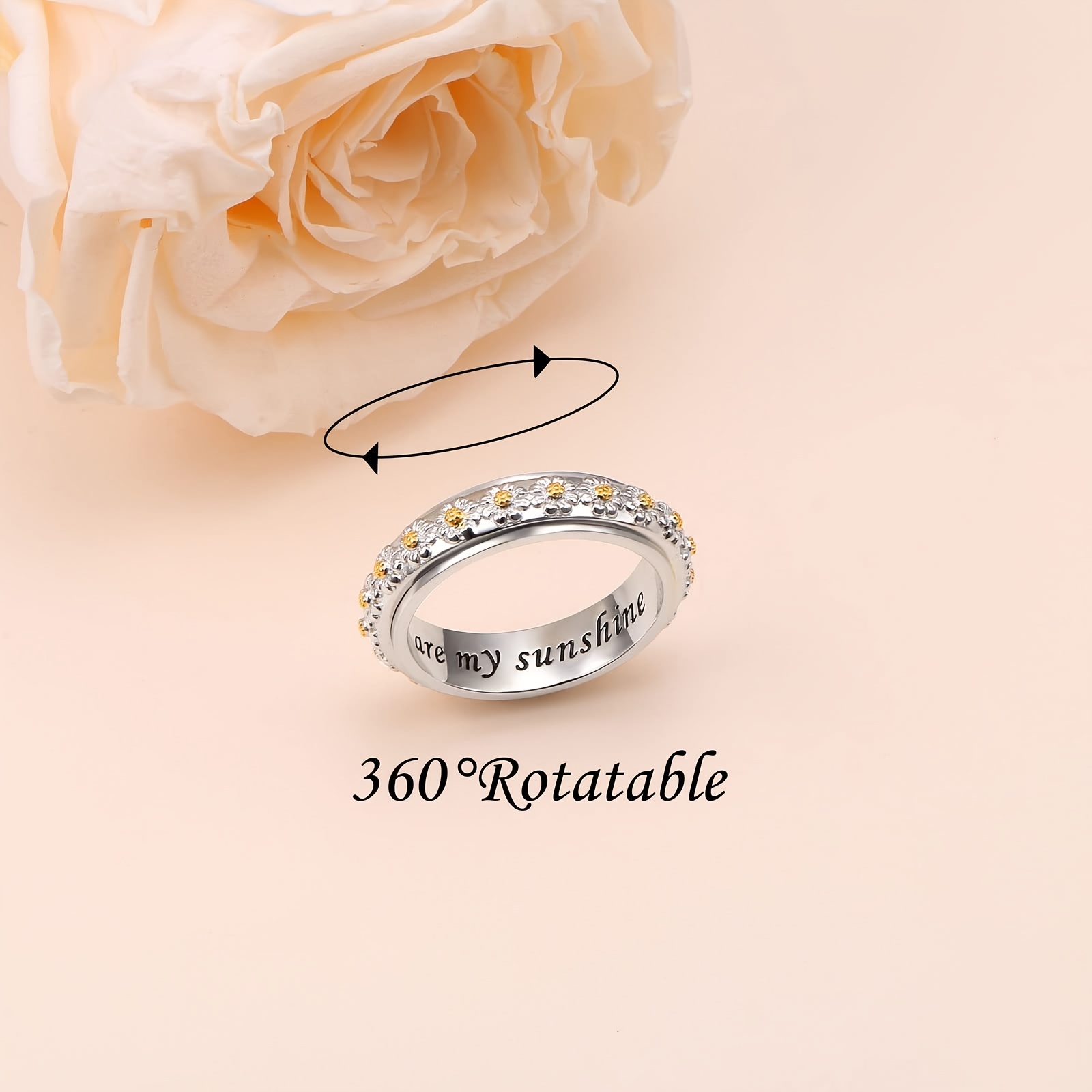 sterling silver daisy spinner ring for   relieving flower fidget ring elegant gift for women   Product details 5