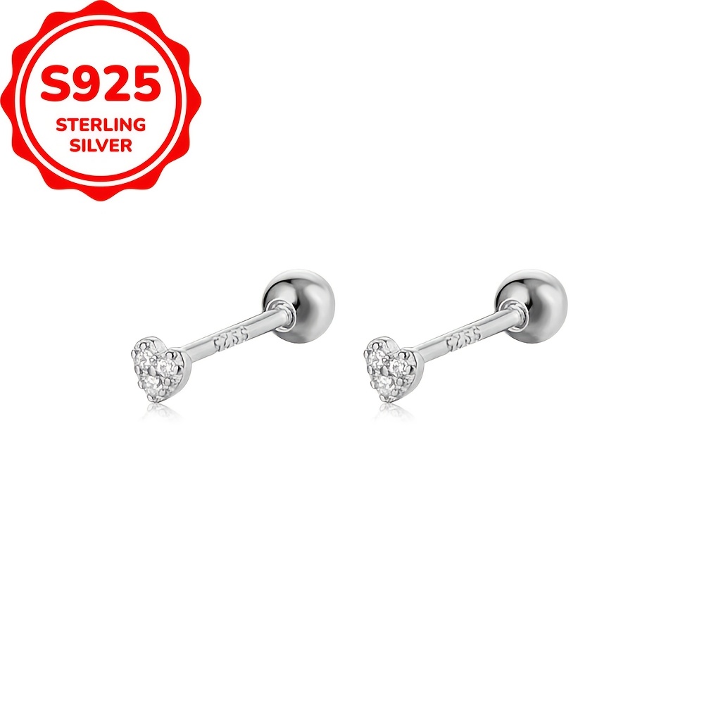 S925 Sterling Silver Heart Earrings Preppy Style