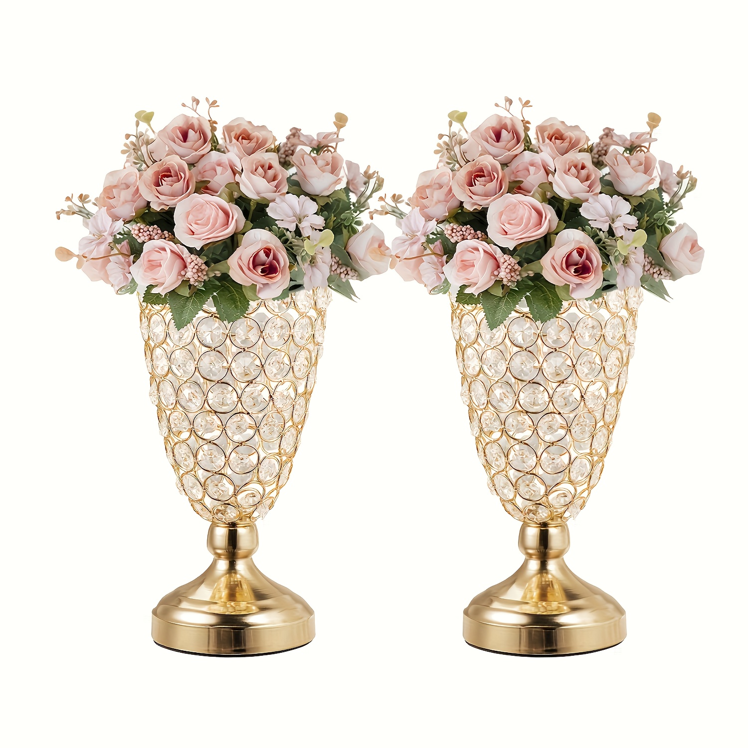 TEMU 2pcs Wedding Table Centerpieces, 10.6-inch Wrought Iron Crystal Vase, Party Banquet Centerpiece, Event Vase, Anniversary Celebration, Birthday