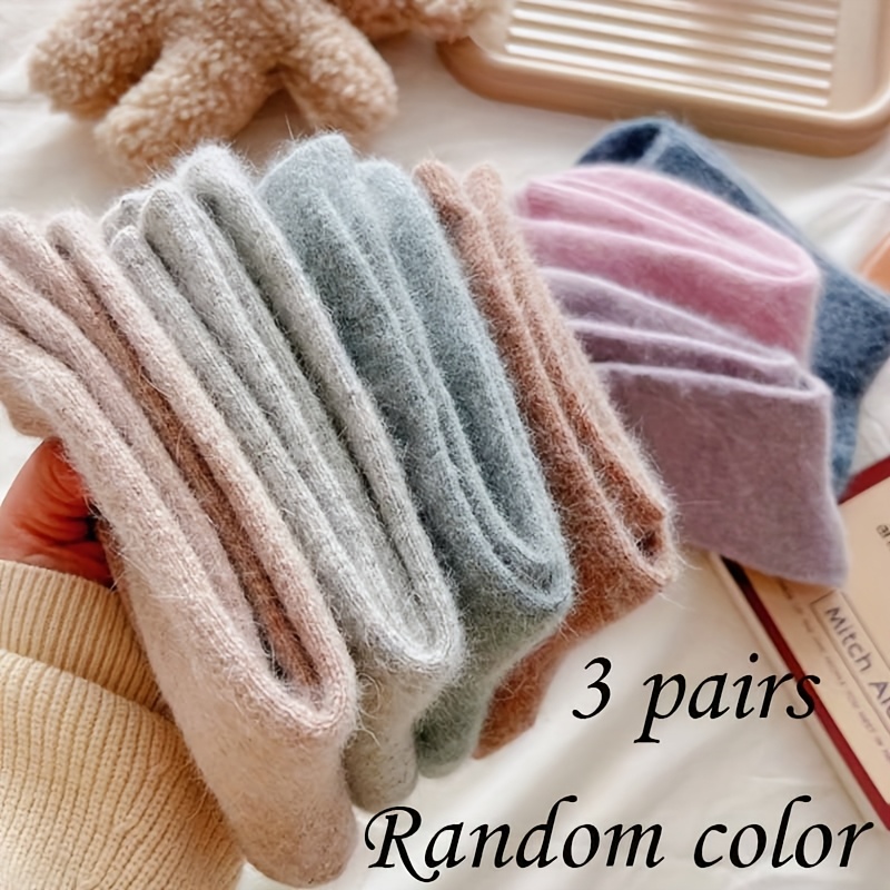 Image of 3-pair Set (color Random) Women's Socks For Autumn And Winter, Mid-calf Women's Socks. Thick And Warm For Autumn And Winter. And . Perfect For Daily Wear! Warm And Soft Winter Socks!