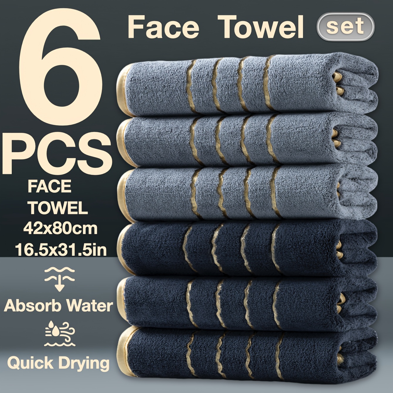 TEMU 6pcs Set High Quality Microfiber Towels 42x80cm 16.5x31.5 Inches Thickened High Density Strong Absorbent Quick Dry Non-shedding Lightweight