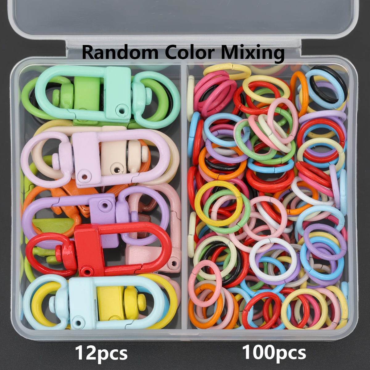 TEMU 112pcs/box Diy Keyring Making Parts, Assorted Random Colors, Includes Swivel Lobster Clasps Rings, Alloy Spring Clasps, Gate Latch Hook