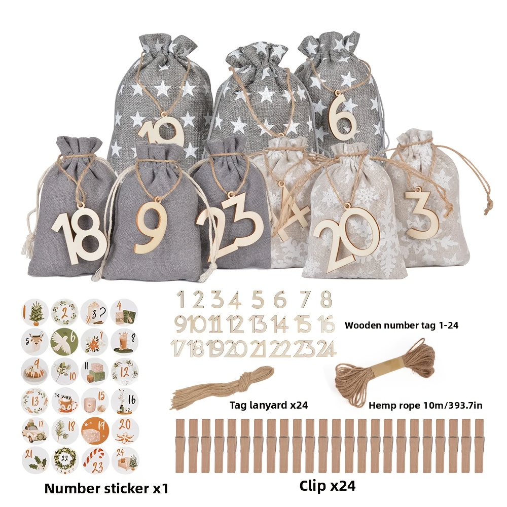 TEMU Gift For Her/him 24pcs 24-day Christmas Advent Countdown Calendar Bags Gift Bags Drawstring Pouch - Advent Calendar Bags, 24-day Countdown