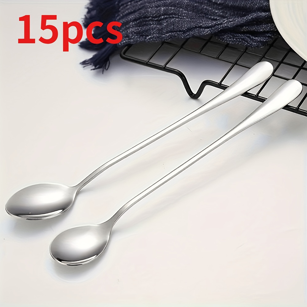 TEMU 15pcs Stainless Steel Long Handle Spoon Set - Iced Tea, Coffee And Ice Cream - Dishwasher Safe Kitchen Flatware