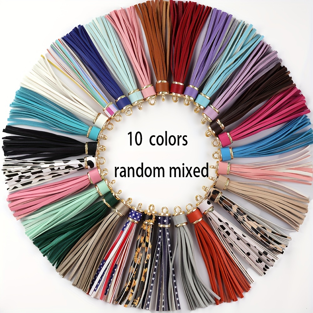 Image of 10pcs Random Color Mixing Artificial Leather Tassel Pendant With Golden Silvery Findings For Pendant Bag Pendant Wallet Pendant Keychain Jewelry Pendant Additions, Wallet Making, Diy Wallet Making