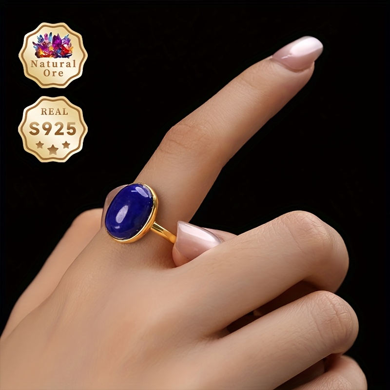 Women's Adjustable 925 Silver Lapis Lazuli Ring, Gift Box
