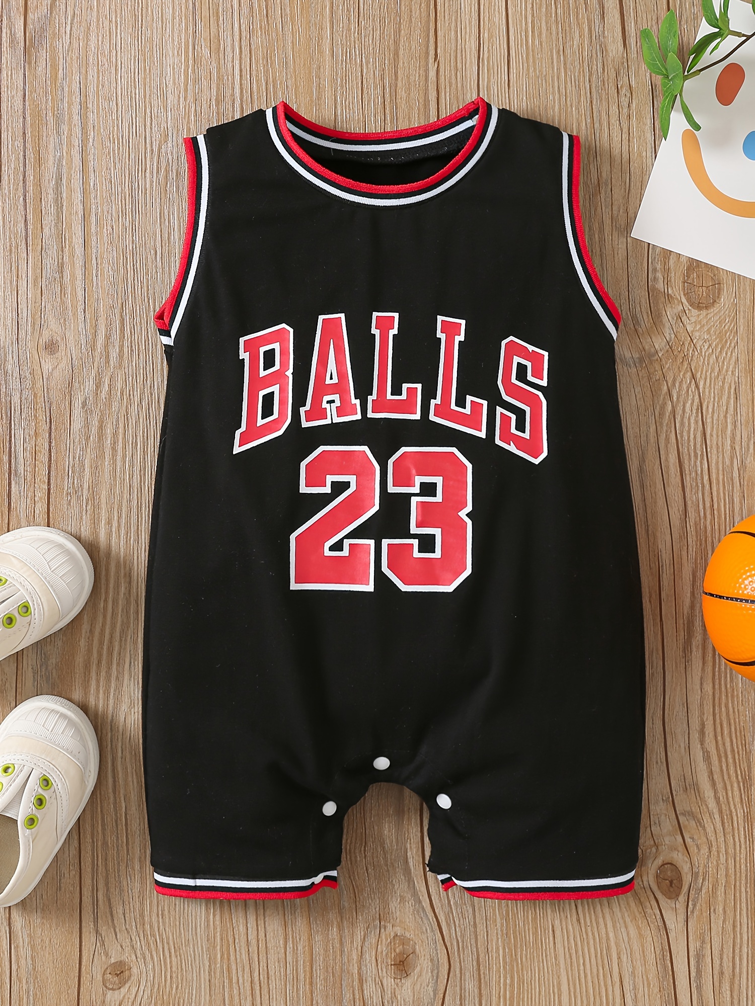 Baby Boy's Basketball Romper Sleeveless Onesie Outfit with Number 23,  Black Red Sportswear for Newborns, Lightweight Summer Clothes for  Athletic B