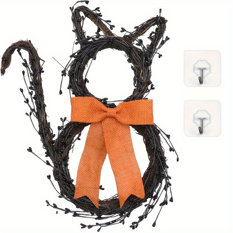 

Charming Black Cat Silhouette Twig Wreath - Perfect For Decor, Front Door, Porch & Window Display, Durable Plastic, Nldd Brand