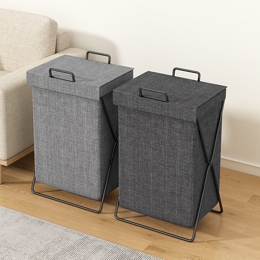 TEMU 1 Collapsible Laundry Basket Made Of Fabric, In Gray And Black, Designed To . Ideal For Use In Bathrooms, Bedrooms, Kitchens, And Dorm Rooms.