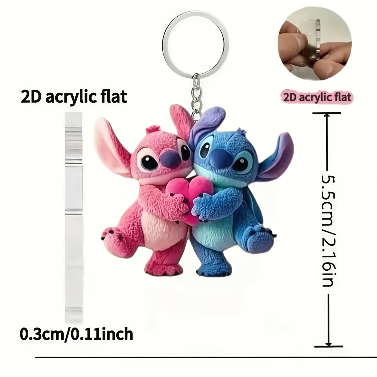 E-shop 2D-flacher, 2D-Acryl-flacher Schlüsselanhänger, Engel Stitch ein Herz, ein praktisches stilvolles neuartiges Accessoire, die perfekte