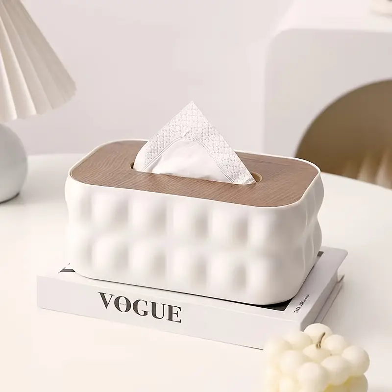 modern white acrylic tissue box with spring loaded lid like cover portable tissue dispenser for bathroom office home minimalist square plastic touch operation cordless tissue organization tissue holder bathroom tissue holder for table Product details 4