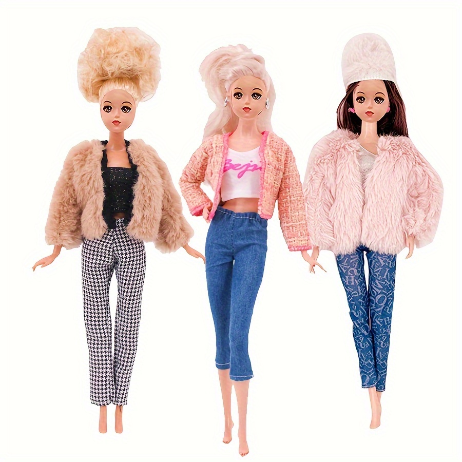 Sets/Pack Fashion Winter Clothing for Doll Coat Fur Hat  Casual Top and Pants Dress Clothes Doll Accessories DIY Toys Birthday Gift