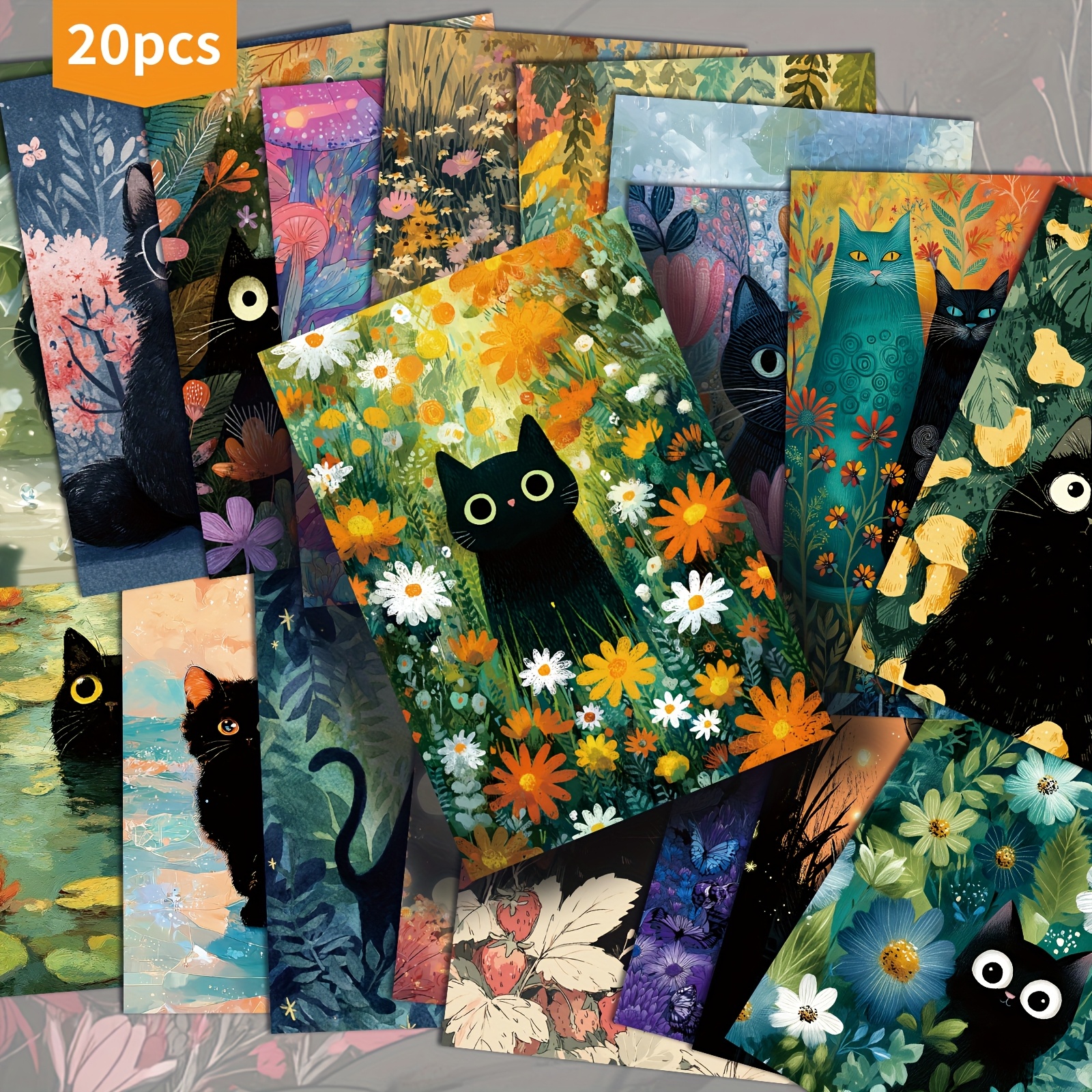 E-shop 20 Stücke ASSTSS Süße Katzen & Blumen Postkarten - 4x6 Zoll Whimsical Illustrationen, Lebendige Blumen- & Katzenentwürfe, Langlebiges Papier für
