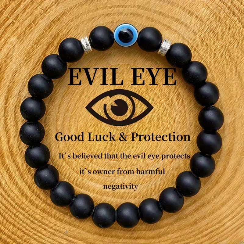 TEMU Unisex Evil Eye Bead Bracelet - 1pc, Bohemian Jewelry With Birthstone And Black & Accents, Gift For Valentine's Day, Birthday, And Wear