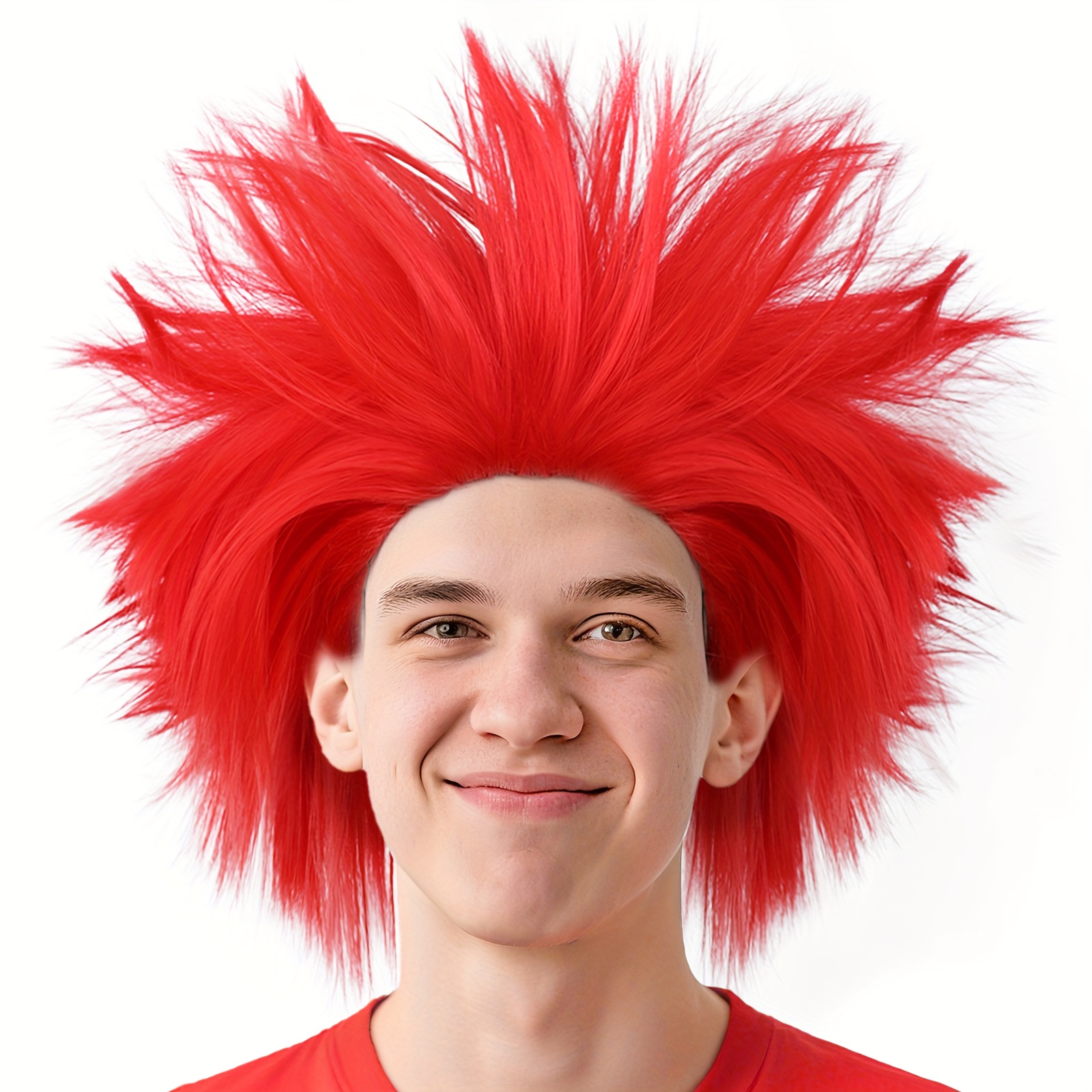 Image of Synthetic Short Straight Cosplay Wig, In Orange, Red, And White, Suitable For Men's Use And Suitable For Halloween Carnival Dressing Wig