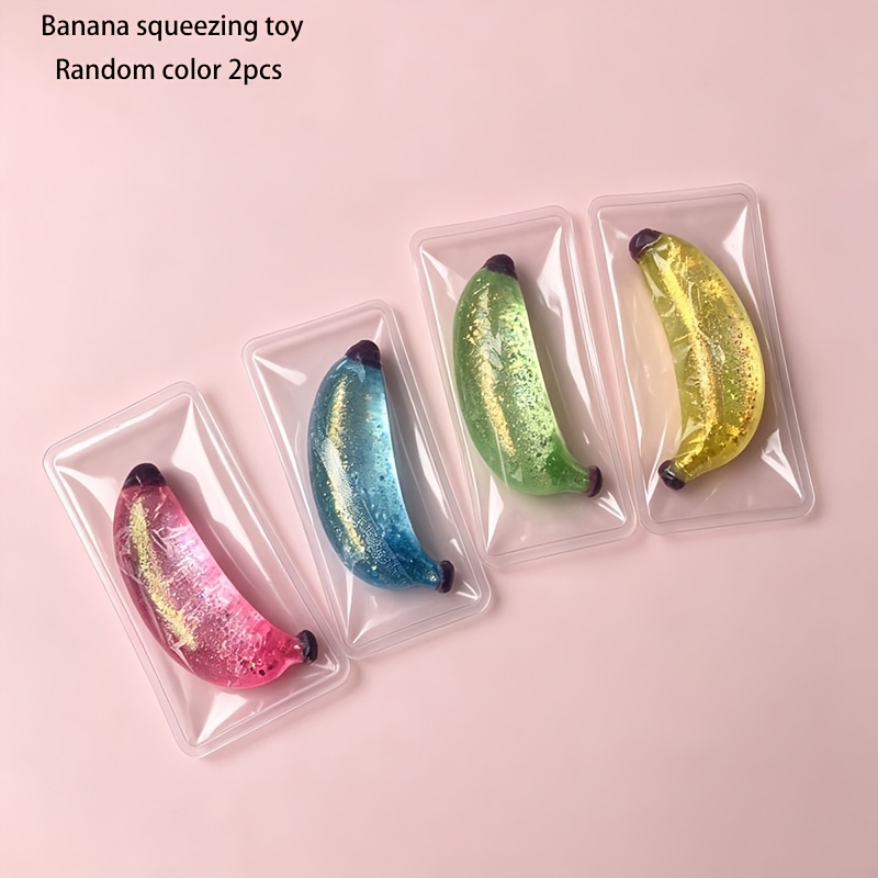 Image of 2pcs Banana Squeeze Toys, Translucent Glitter Banana Squeeze Toys, Soft Desk Fidget Toys Boys And Girls, Novelty Toys For Office, Travel, (random Color)