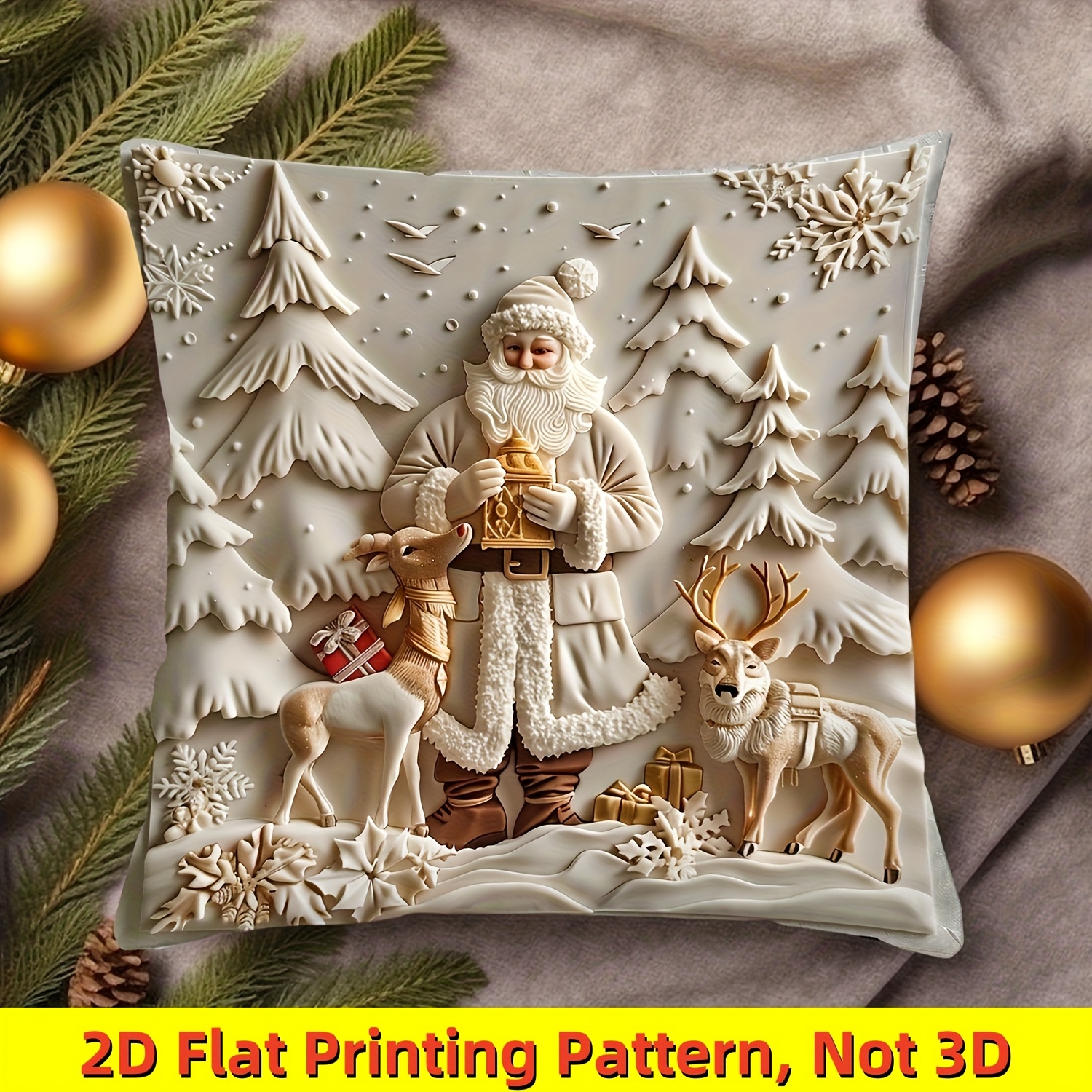 TEMU 2d Flat, 1pc Modern Christmas Throw Pillow Cover, 17.7" X 17.7" - Reindeer With , On , Zipper Closure - Polyester Decorative Pillow Cover For Sofa And Home Decor - No Insert